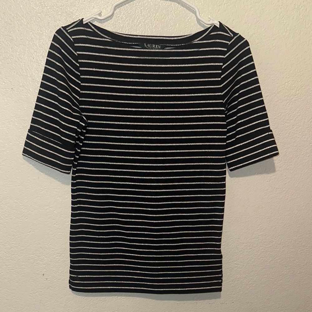 Ralph Lauren Black and White Striped Short Sleeve Top